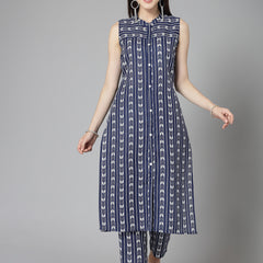 Stylum Women's Printed Cotton Blend Straight Kurta Pant Set (ROYALRUMBLE)