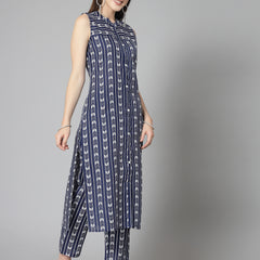 Stylum Women's Printed Cotton Blend Straight Kurta Pant Set (ROYALRUMBLE)