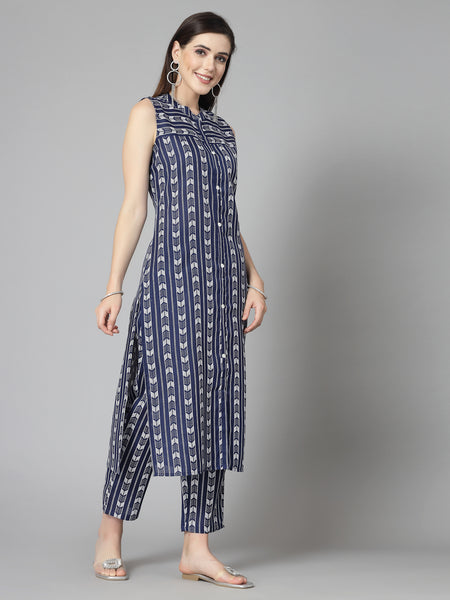 Stylum Women's Printed Cotton Blend Straight Kurta Pant Set (ROYALRUMBLE)