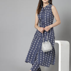 Stylum Women's Printed Cotton Blend Straight Kurta Pant Set (ROYALRUMBLE)