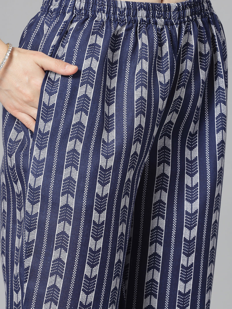 Stylum Women's Printed Cotton Blend Straight Kurta Pant Set (ROYALRUMBLE)