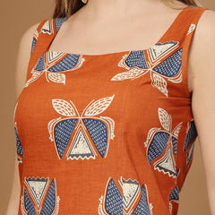 Stylum Women's Rust Block Printed Cotton Straight Kurta (RUSTLETTUCE)