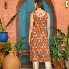 Stylum Women's Rust Block Printed Cotton Straight Kurta (RUSTLETTUCE)
