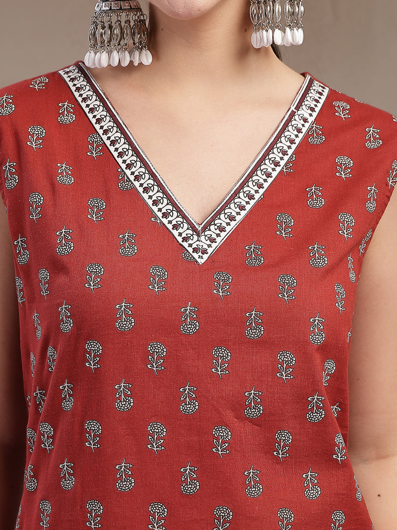 Stylum Women's Rust Buti Printed Cotton Straight Kurta (RUSTNODI)