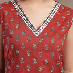 Stylum Women's Rust Buti Printed Cotton Straight Kurta (RUSTNODI)