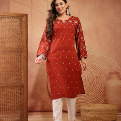 Stylum Women's Rust Ethnic Printed Cotton Straight Kurta (RUSTREGAL)