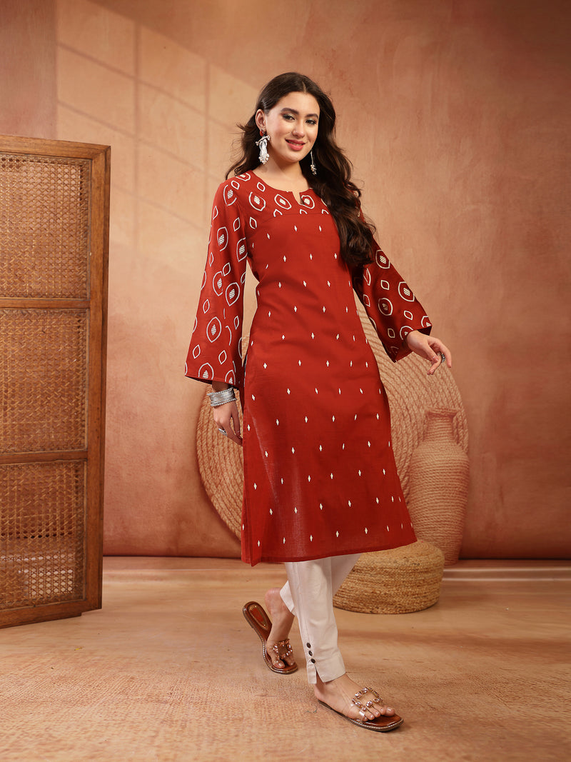 Stylum Women's Rust Ethnic Printed Cotton Straight Kurta (RUSTREGAL)