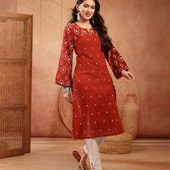 Stylum Women's Rust Ethnic Printed Cotton Straight Kurta (RUSTREGAL)