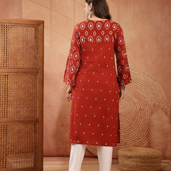 Stylum Women's Rust Ethnic Printed Cotton Straight Kurta (RUSTREGAL)