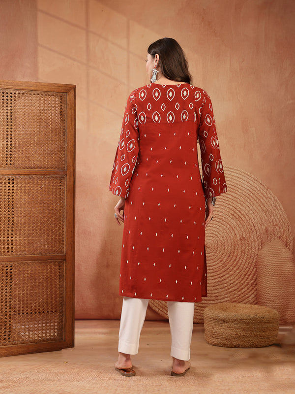 Stylum Women's Rust Ethnic Printed Cotton Straight Kurta (RUSTREGAL)