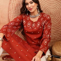 Stylum Women's Rust Ethnic Printed Cotton Straight Kurta (RUSTREGAL)