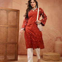 Stylum Women's Rust Ethnic Printed Cotton Straight Kurta (RUSTREGAL)