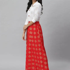 Stylum Women's Gold Print Cotton Blend Shirt Skirt Set (Redzoomskirtoset)