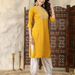 Stylum Women's Solid & Embroidered Cotton Blend Straight Kurta (SANDRA)