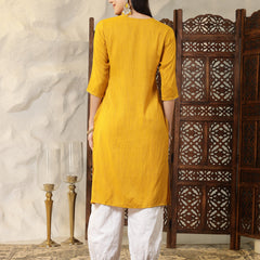 Stylum Women's Solid & Embroidered Cotton Blend Straight Kurta (SANDRA)