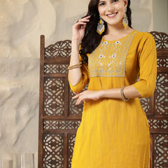 Stylum Women's Solid & Embroidered Cotton Blend Straight Kurta (SANDRA)