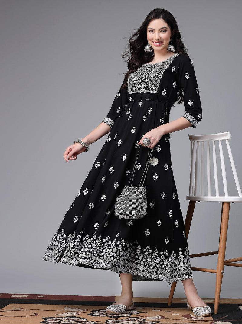 Printed & Embroiderd Rayon Anarkali Kurta