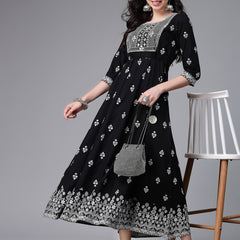 Printed & Embroiderd Rayon Anarkali Kurta
