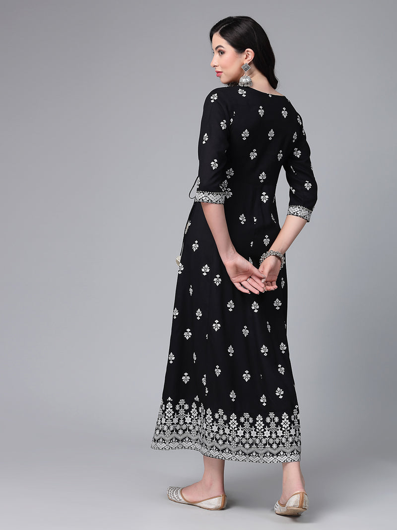 Printed & Embroiderd Rayon Anarkali Kurta