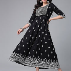 Stylum Women Printed & Embroiderd Rayon Anarkali Kurta (SARABLACK)