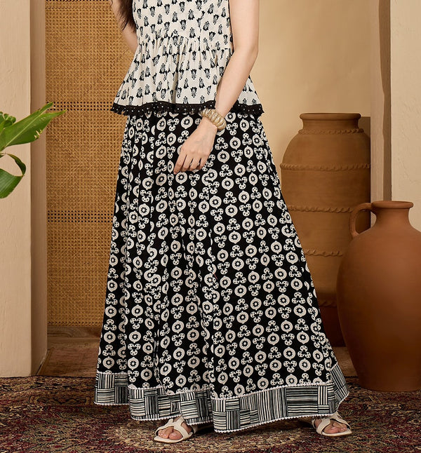 Stylum Women's Black Printed Cotton Skirt (SKBLACKAMRPALI)