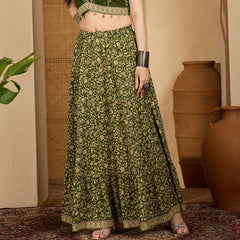 Stylum Women's Green Ethnic Printed Tiered Cotton Skirt (SKGREENSARGAM)