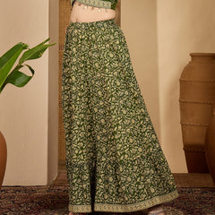 Stylum Women's Green Ethnic Printed Tiered Cotton Skirt (SKGREENSARGAM)