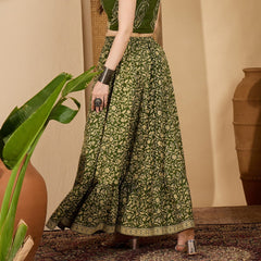Stylum Women's Green Ethnic Printed Tiered Cotton Skirt (SKGREENSARGAM)