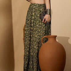 Stylum Women's Green Ethnic Printed Tiered Cotton Skirt (SKGREENSARGAM)