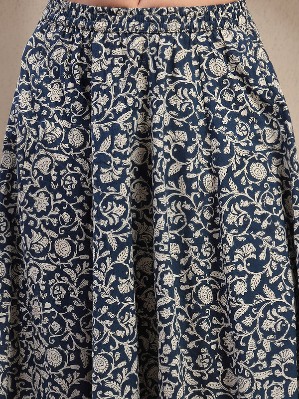Stylum Women's Indigo Ethnic Printed Tiered Cotton Skirt (SKINDIGOSARGAM)