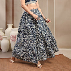 Stylum Women's Indigo Ethnic Printed Tiered Cotton Skirt (SKINDIGOSARGAM)
