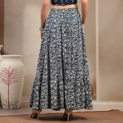 Stylum Women's Indigo Ethnic Printed Tiered Cotton Skirt (SKINDIGOSARGAM)