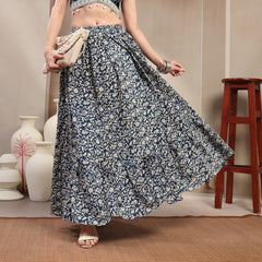 Stylum Women's Indigo Ethnic Printed Tiered Cotton Skirt (SKINDIGOSARGAM)