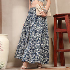 Stylum Women's Indigo Ethnic Printed Tiered Cotton Skirt (SKINDIGOSARGAM)