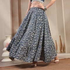 Stylum Women's Indigo Ethnic Printed Tiered Cotton Skirt (SKINDIGOSARGAM)
