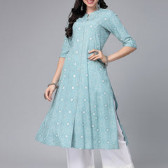Stylum Women's Printed Rayon A-Line Kurta (SKODAAQUA)