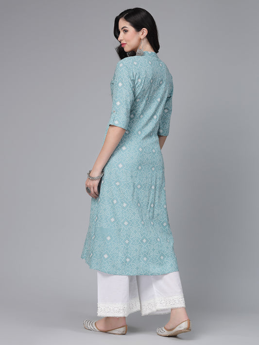 Aqua Rayon A-Line Kurta