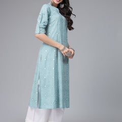 Stylum Women's Printed Rayon A-Line Kurta (SKODAAQUA)