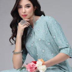 Stylum Women's Printed Rayon A-Line Kurta (SKODAAQUA)