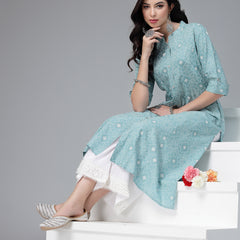 Stylum Women's Printed Rayon A-Line Kurta (SKODAAQUA)