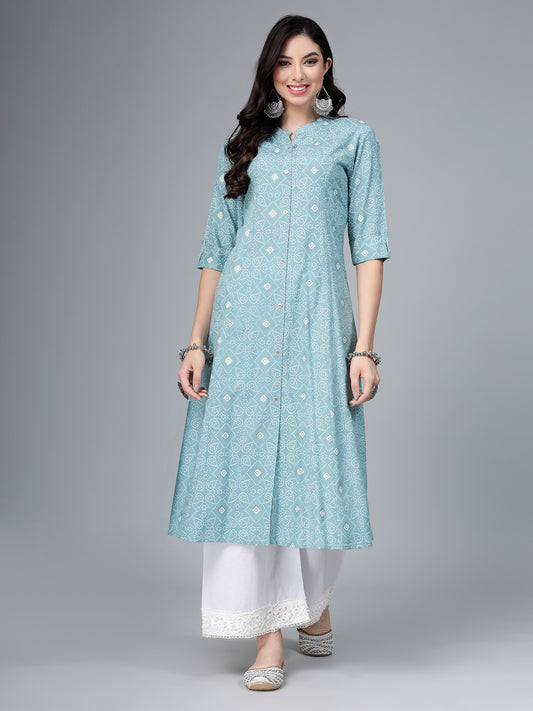 Aqua Rayon A-Line Kurta