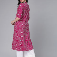 Magenta Printed Rayon A-Line Kurta