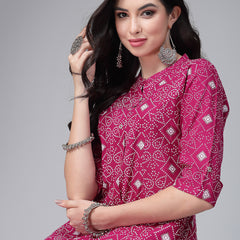 Magenta Printed Rayon A-Line Kurta