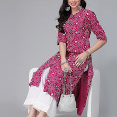 Magenta Printed Rayon A-Line Kurta