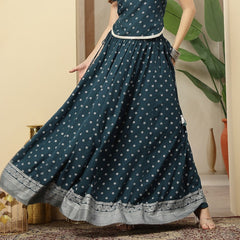 Stylum Women's Teal Ethnic Printed Rayon Skirt (SKTEALVOYLLA)