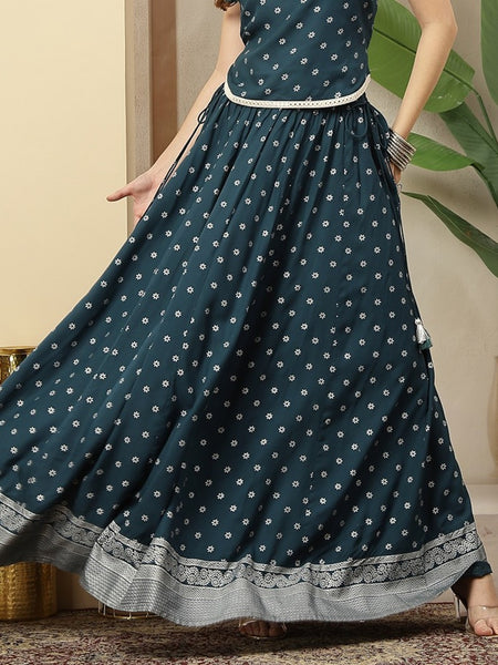 Stylum Women's Teal Ethnic Printed Rayon Skirt (SKTEALVOYLLA)