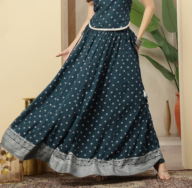 Stylum Women's Teal Ethnic Printed Rayon Skirt (SKTEALVOYLLA)