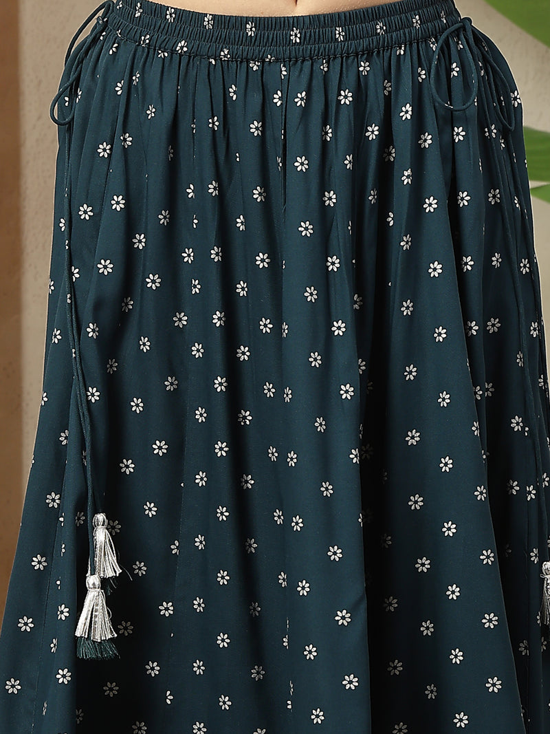 Stylum Women's Teal Ethnic Printed Rayon Skirt (SKTEALVOYLLA)