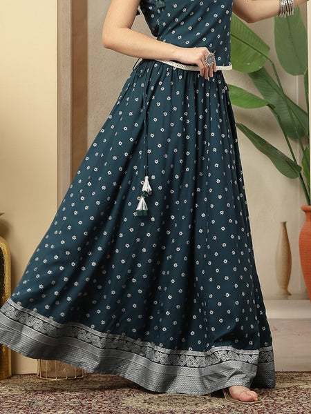 Stylum Women's Teal Ethnic Printed Rayon Skirt (SKTEALVOYLLA)