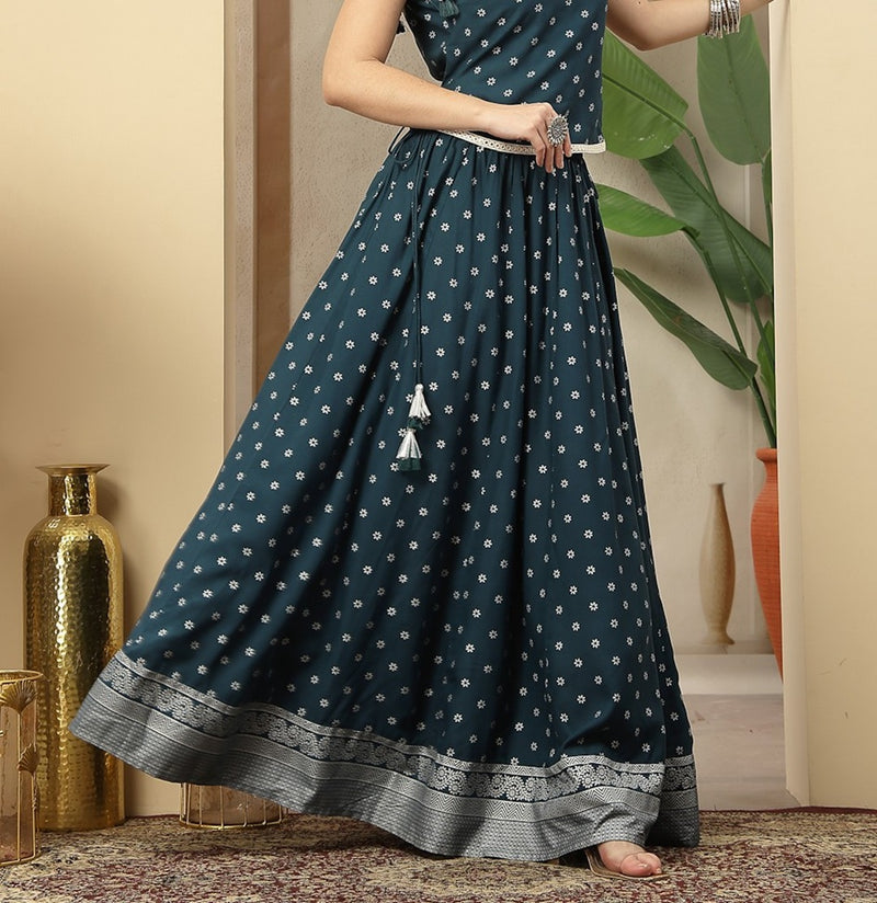 Stylum Women's Teal Ethnic Printed Rayon Skirt (SKTEALVOYLLA)
